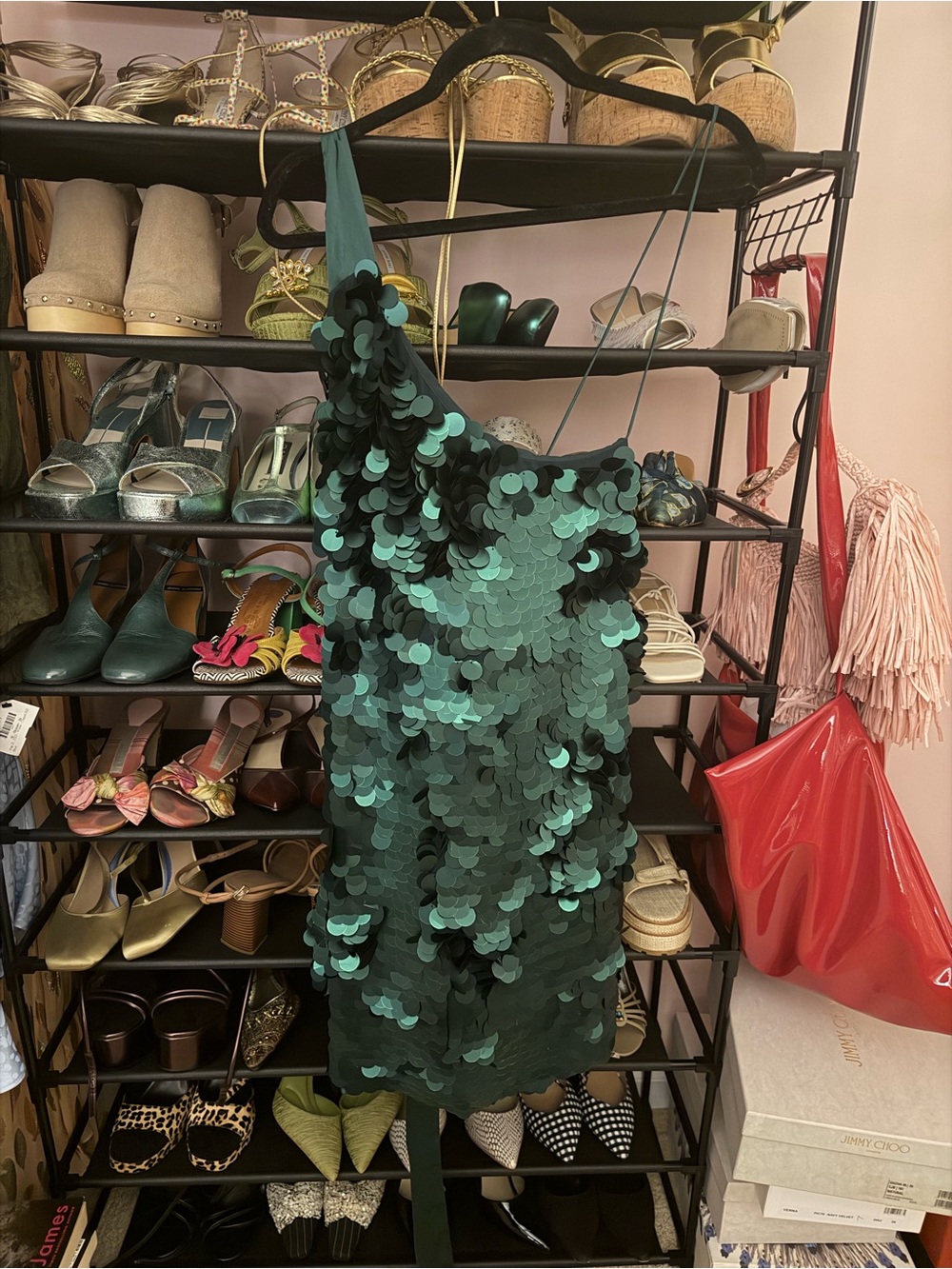 Anthropologie Teal and Emerald Sequin Slip Dress